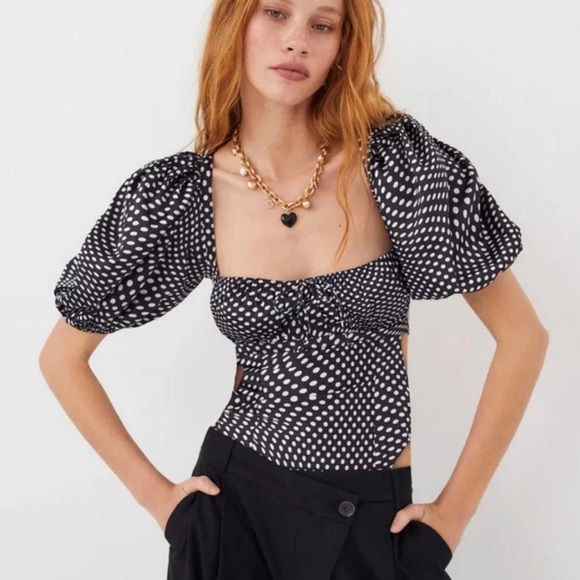 *NEW* FOR LOVE & LEMONS BLACK AND WHITE POLKA DOT BODYSUIT SMALL - Picture 2 of 11